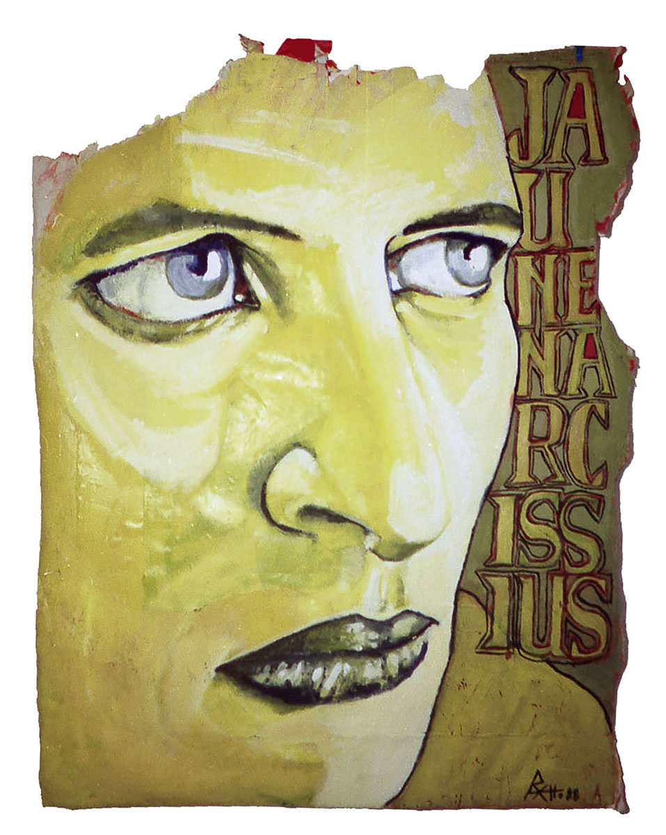 Narcissus > techniques mixtes sur affiche arrachée (autoportrait) > 120 x 100 cm > 1988